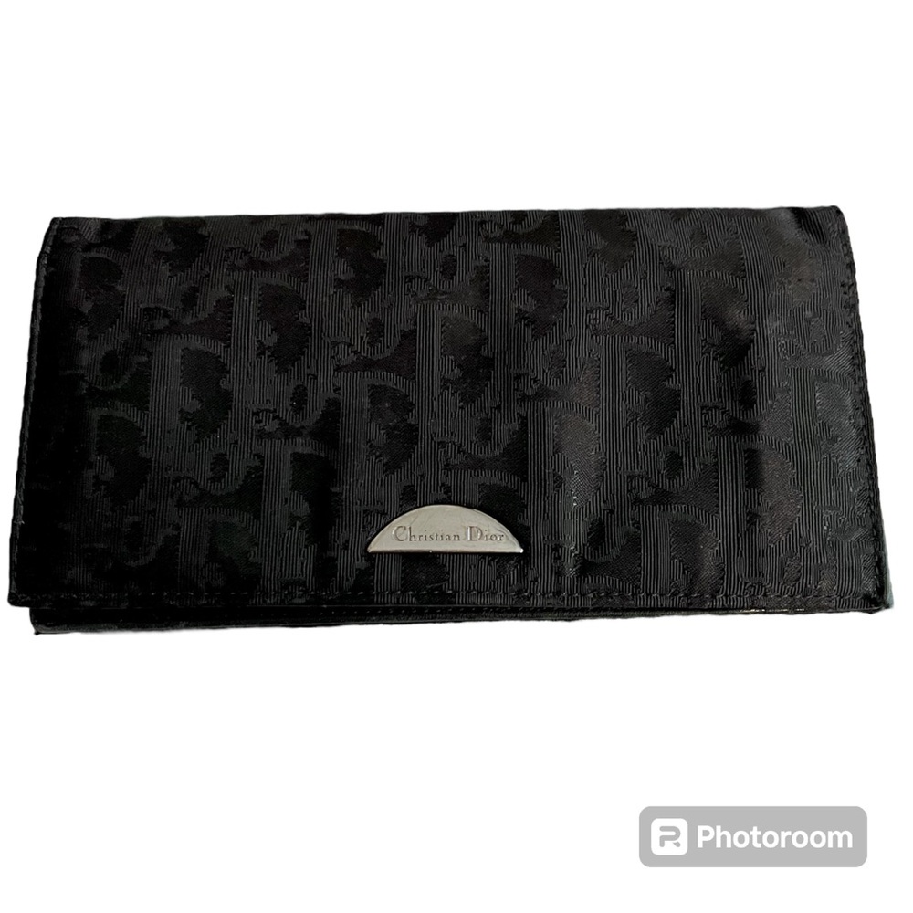 Christian Dior Trotter  Long Wallet Bifold Black Canvas Leather